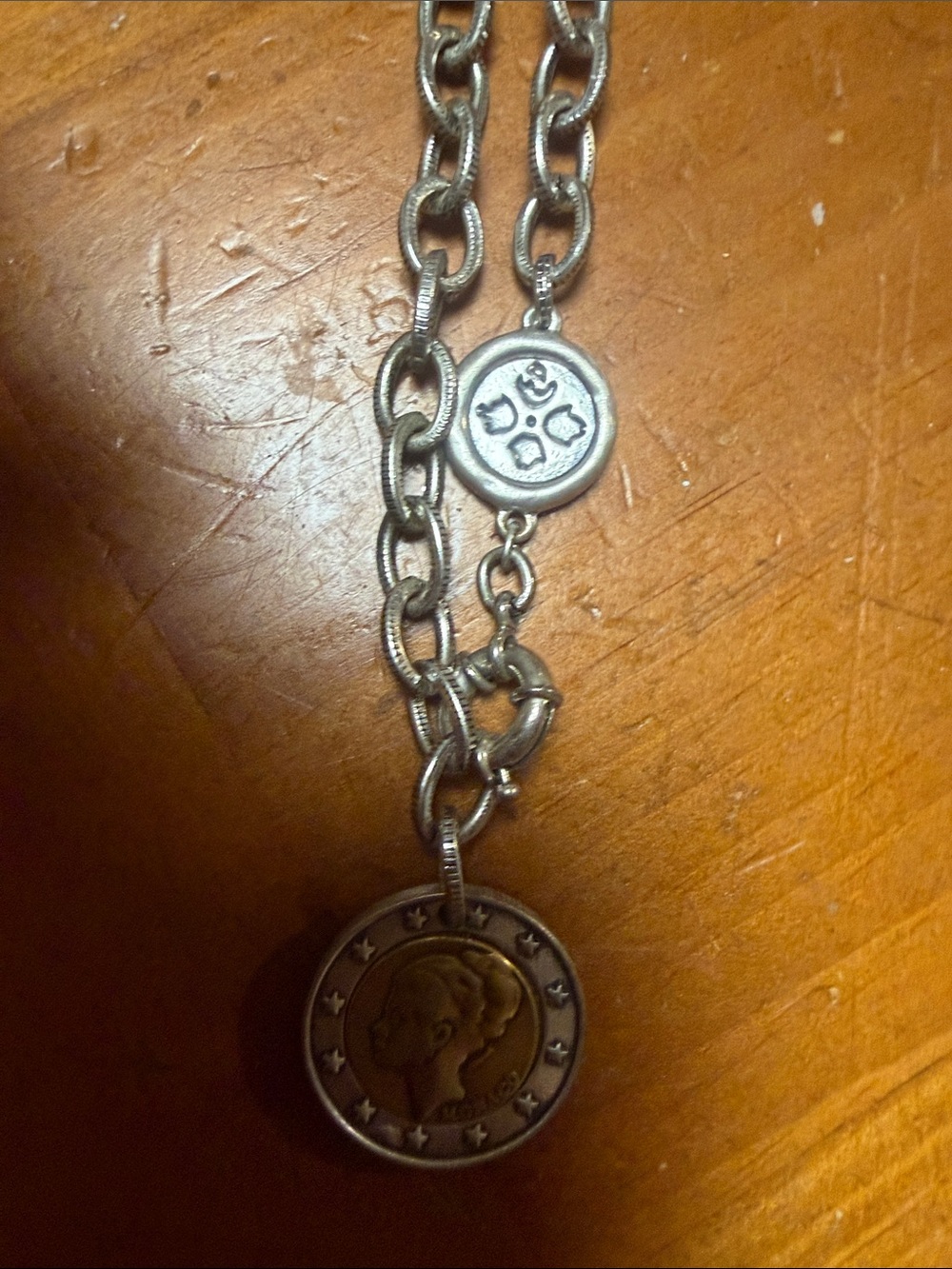Patricia Nash Two-Tone Silver and Gold Coin Pendant Necklace - Picture 5 of 5